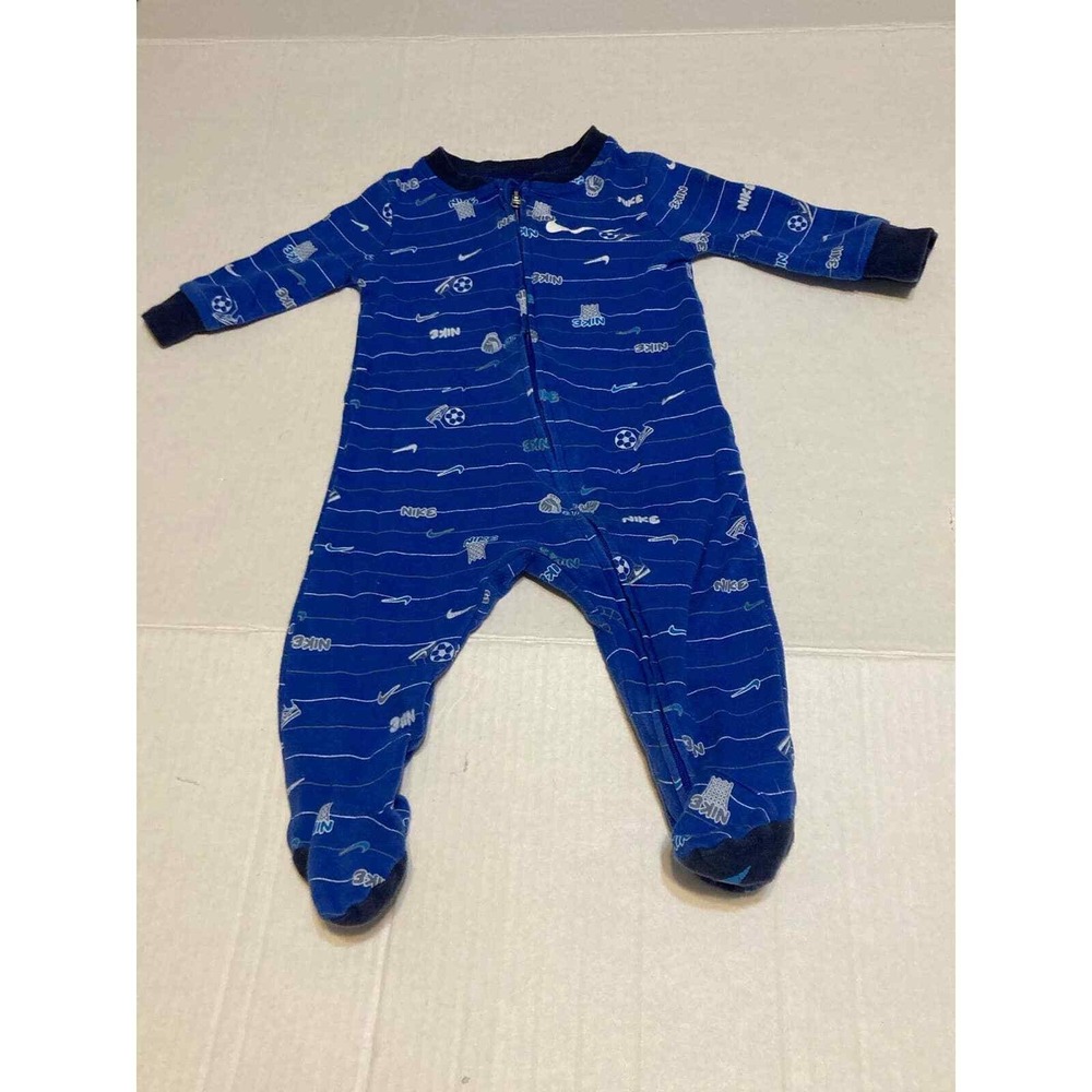 Nike Baby Infant Blue Soccer Football‎ Footed Sleeper Pajamas 6M